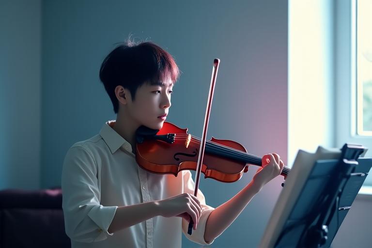 진지하게 오디션 준비를 하는 학생