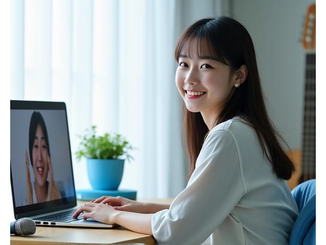 온라인 음악 강사와 노트북