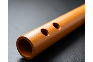 A daegeum, a large transverse bamboo flute, held by a musician.