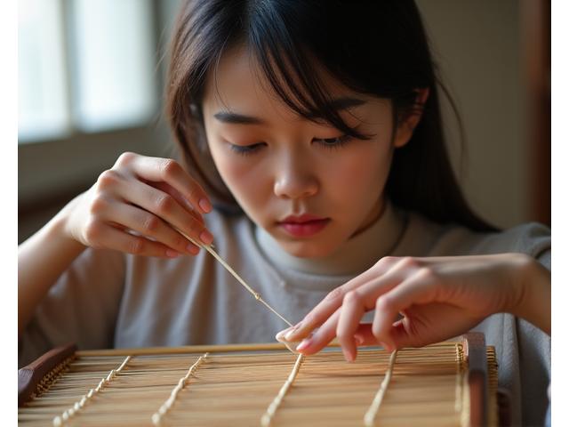 학생이 가야금을 배우는 모습 (Student learning gayageum)