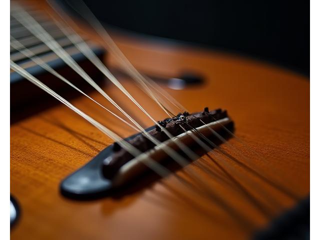 거문고의 현과 대모(줄을 튕기는 막대) 클로즈업 (Close-up of geomungo strings and daemo)