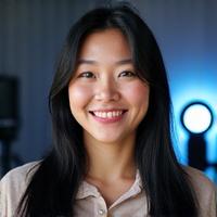 현대적인 복장을 한 K-Pop 보컬 트레이너가 마이크를 들고있는 모습