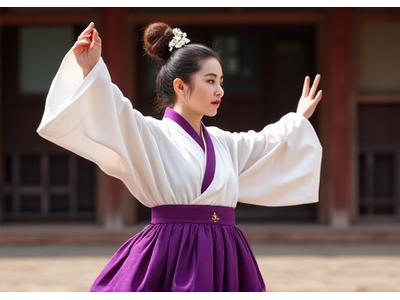 전통 한복을 입고 판소리를 부르는 학생의 열정적인 모습